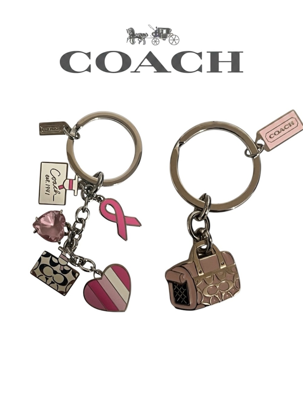 Coach keychains Cancer awareness, pink mini bag